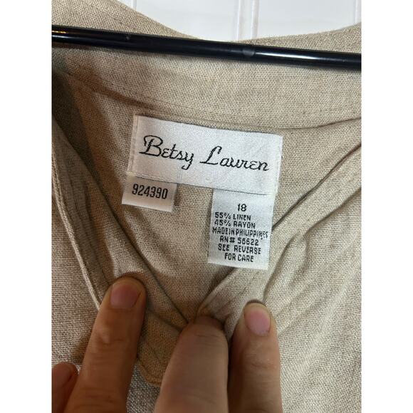 Betsy Lauren VTG Linen Rayon Tan button up Knee Length Dress Women Size 18 - Picture 4 of 10